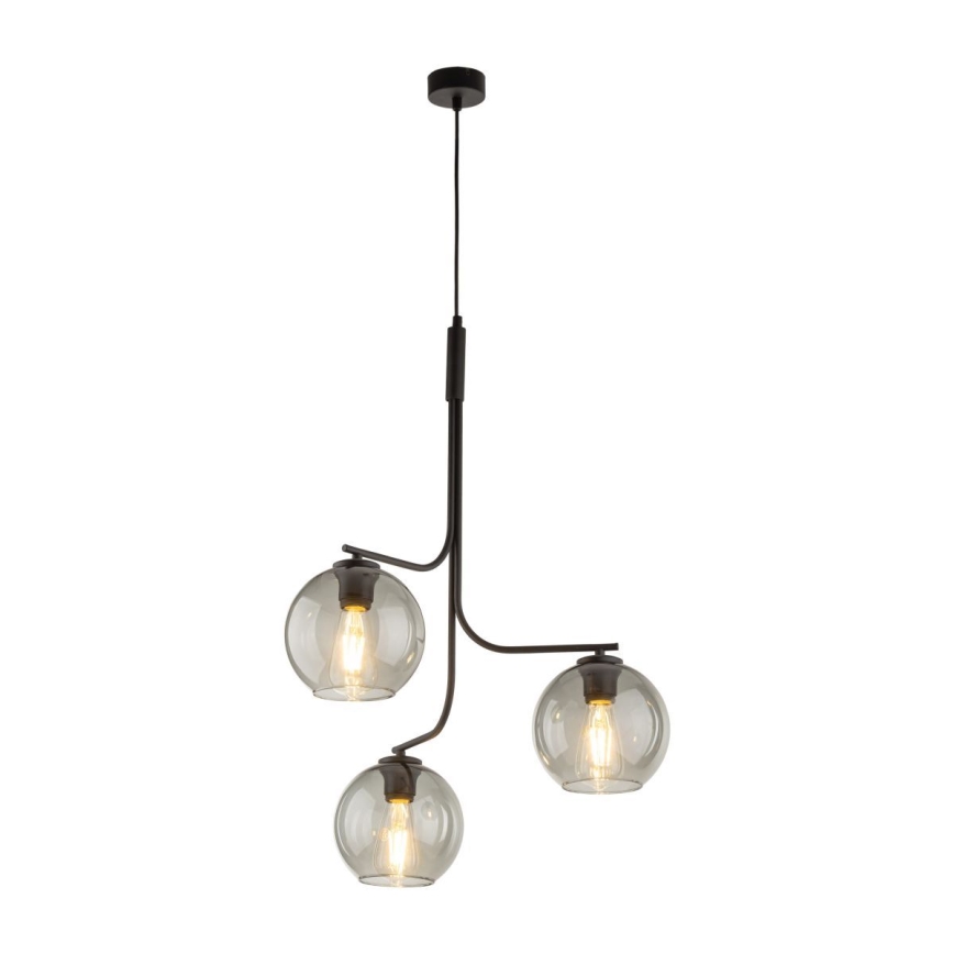 Lustre LED suspenso por cabo CESAR 3xE27/15W/230V preto/cinzento fumado