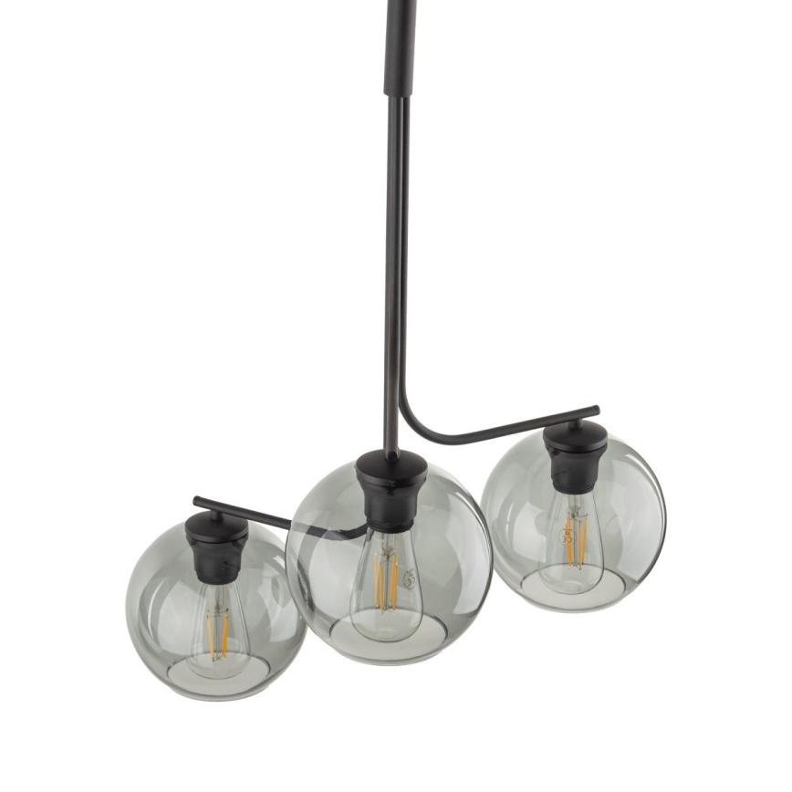 Lustre LED suspenso por cabo CESAR 3xE27/15W/230V preto/cinzento fumado