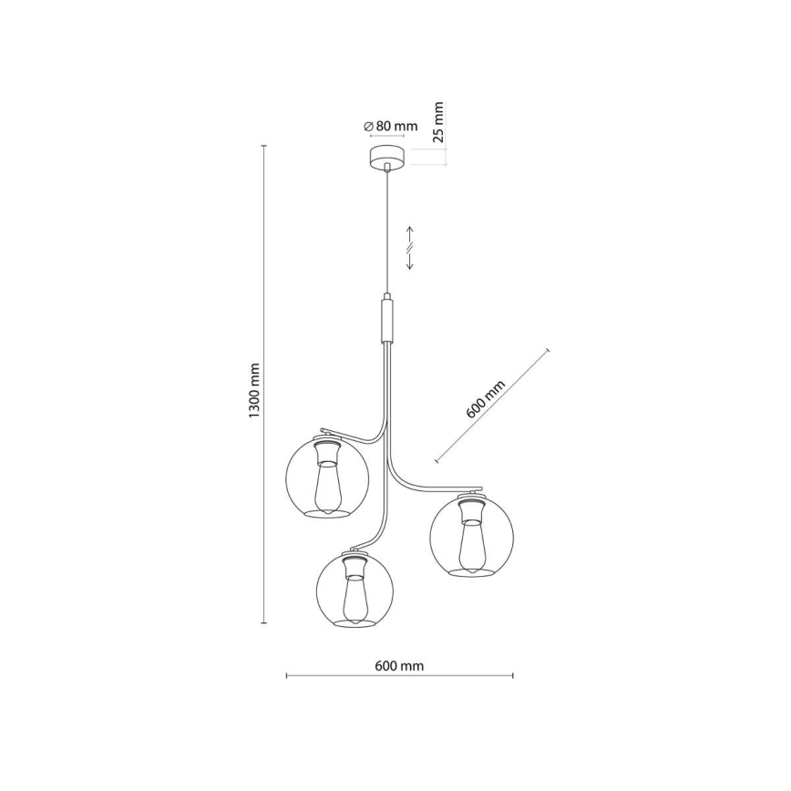 Lustre LED suspenso por cabo CESAR 3xE27/15W/230V preto/cinzento fumado