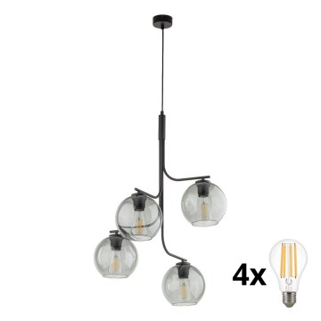 Lustre LED suspenso por cabo CESAR 4xE27/15W/230V preto/cinzento fumado
