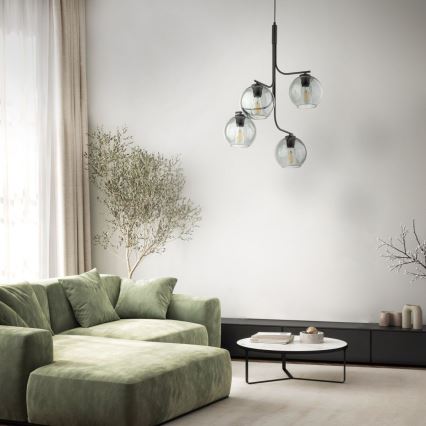 Lustre LED suspenso por cabo CESAR 4xE27/15W/230V preto/cinzento fumado