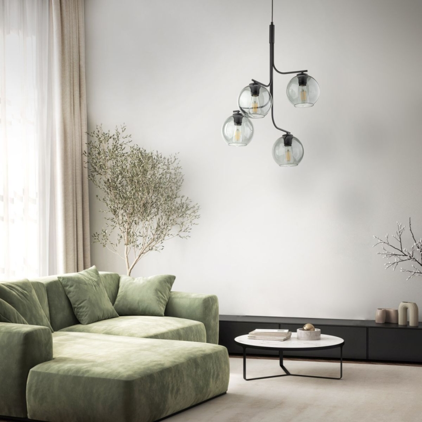 Lustre LED suspenso por cabo CESAR 4xE27/15W/230V preto/cinzento fumado