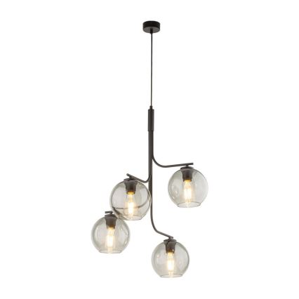 Lustre LED suspenso por cabo CESAR 4xE27/15W/230V preto/cinzento fumado