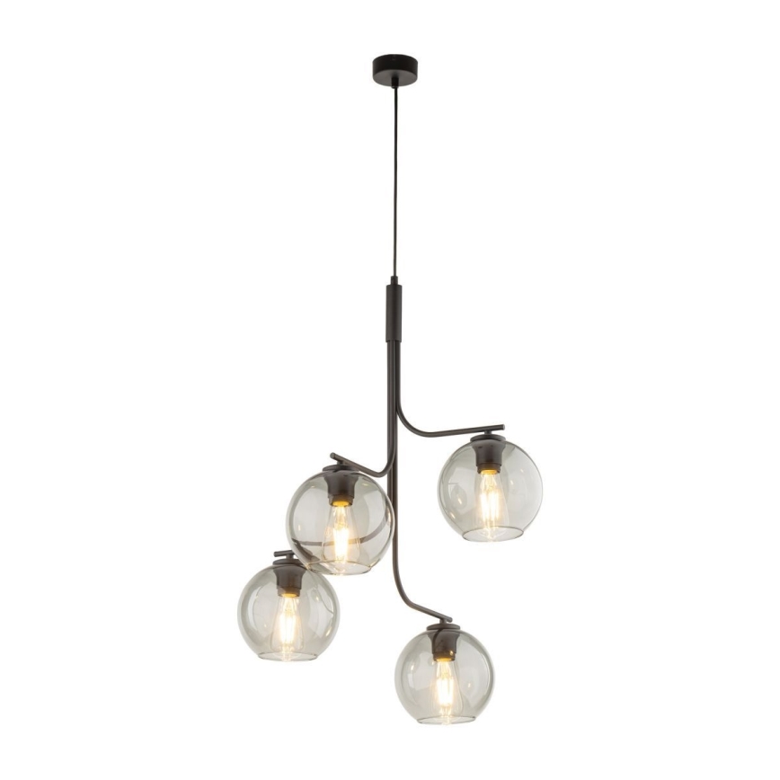 Lustre LED suspenso por cabo CESAR 4xE27/15W/230V preto/cinzento fumado