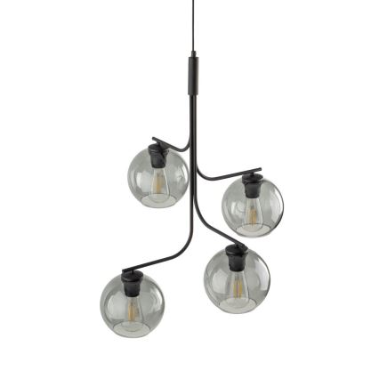 Lustre LED suspenso por cabo CESAR 4xE27/15W/230V preto/cinzento fumado