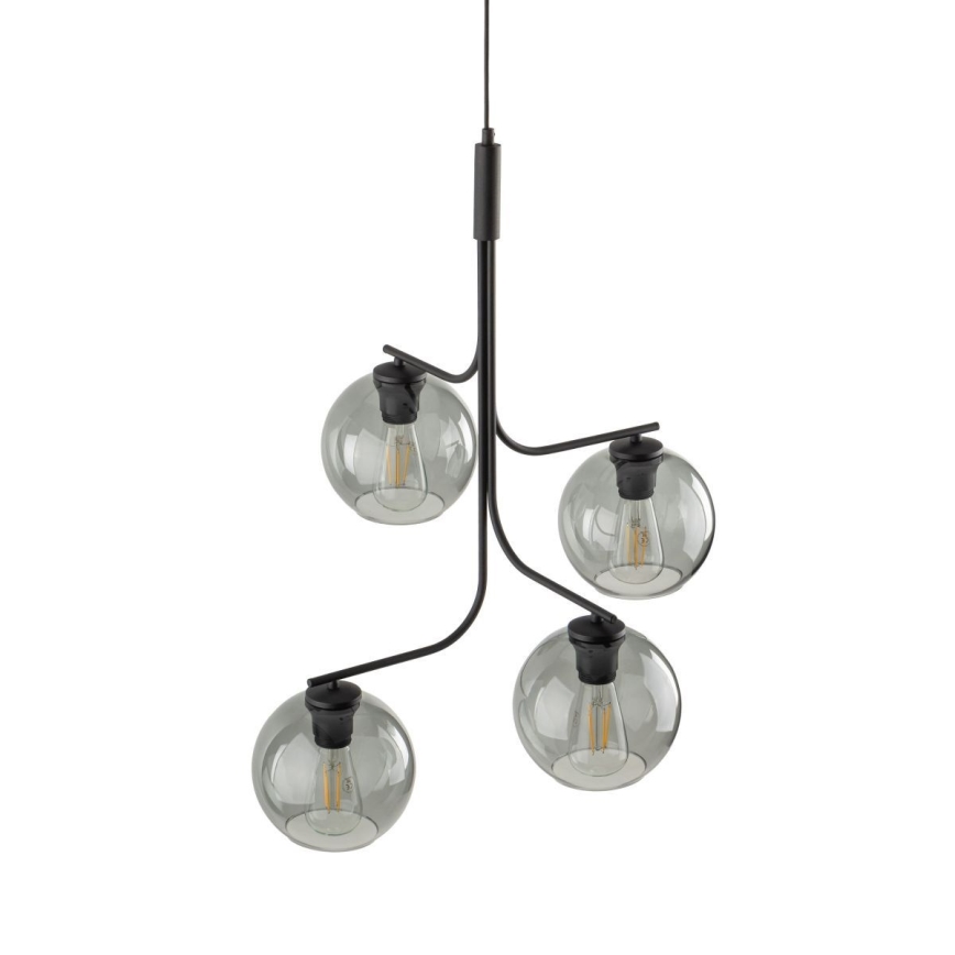 Lustre LED suspenso por cabo CESAR 4xE27/15W/230V preto/cinzento fumado