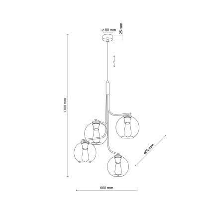 Lustre LED suspenso por cabo CESAR 4xE27/15W/230V preto/cinzento fumado