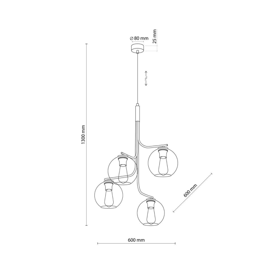 Lustre LED suspenso por cabo CESAR 4xE27/15W/230V preto/cinzento fumado