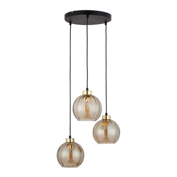 Lustre LED suspenso por cabo DEVI 3xE27/15W/230V preto/bege fumado