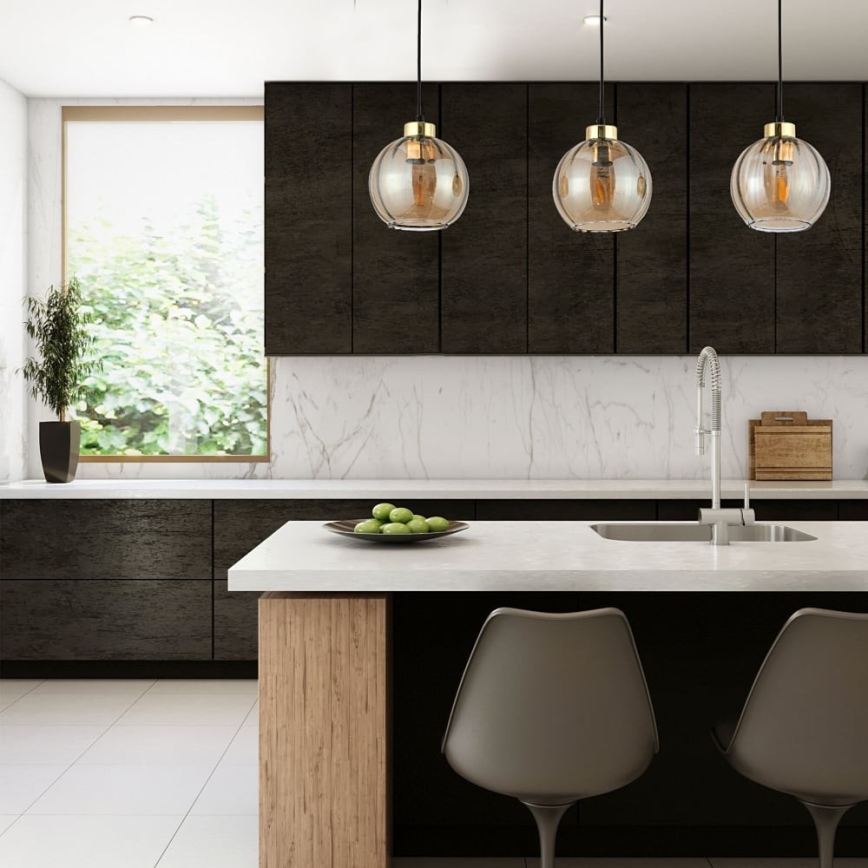Lustre LED suspenso por cabo DEVI 3xE27/15W/230V preto/bege fumado
