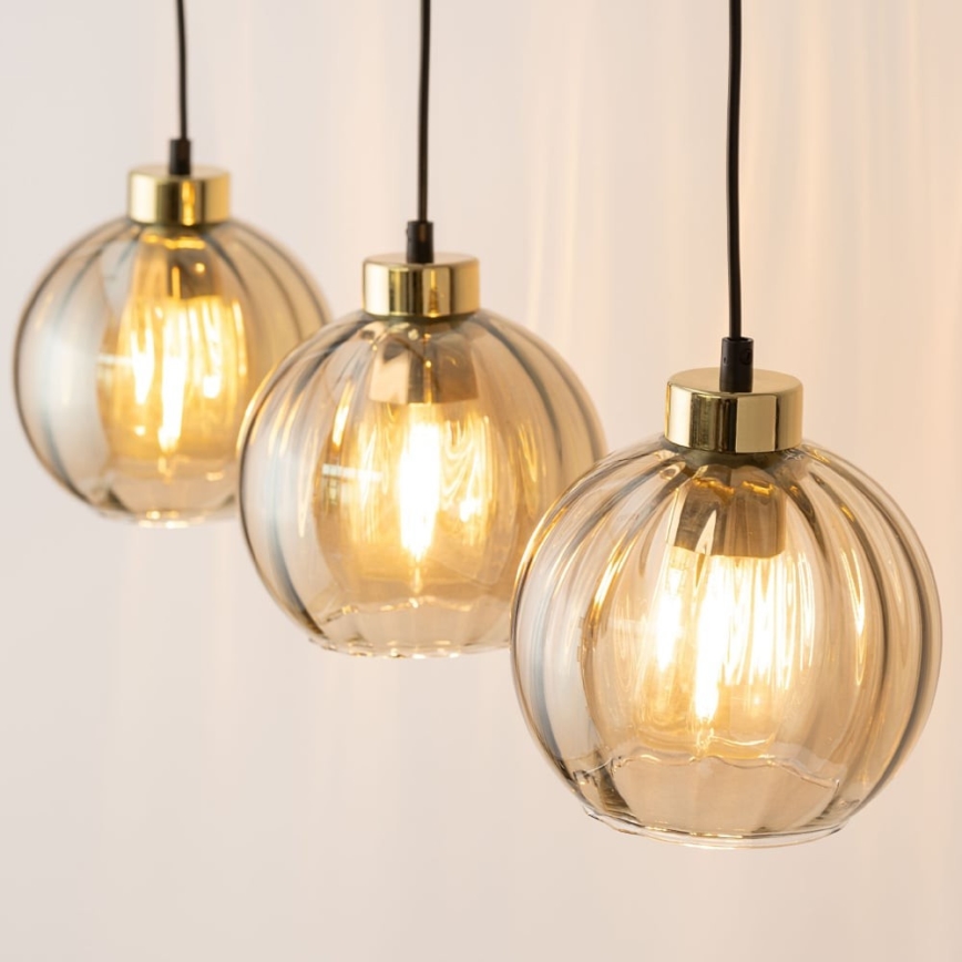 Lustre LED suspenso por cabo DEVI 3xE27/15W/230V preto/bege fumado