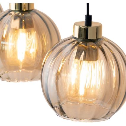 Lustre LED suspenso por cabo DEVI 3xE27/15W/230V preto/bege fumado