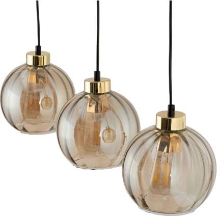 Lustre LED suspenso por cabo DEVI 3xE27/15W/230V preto/bege fumado