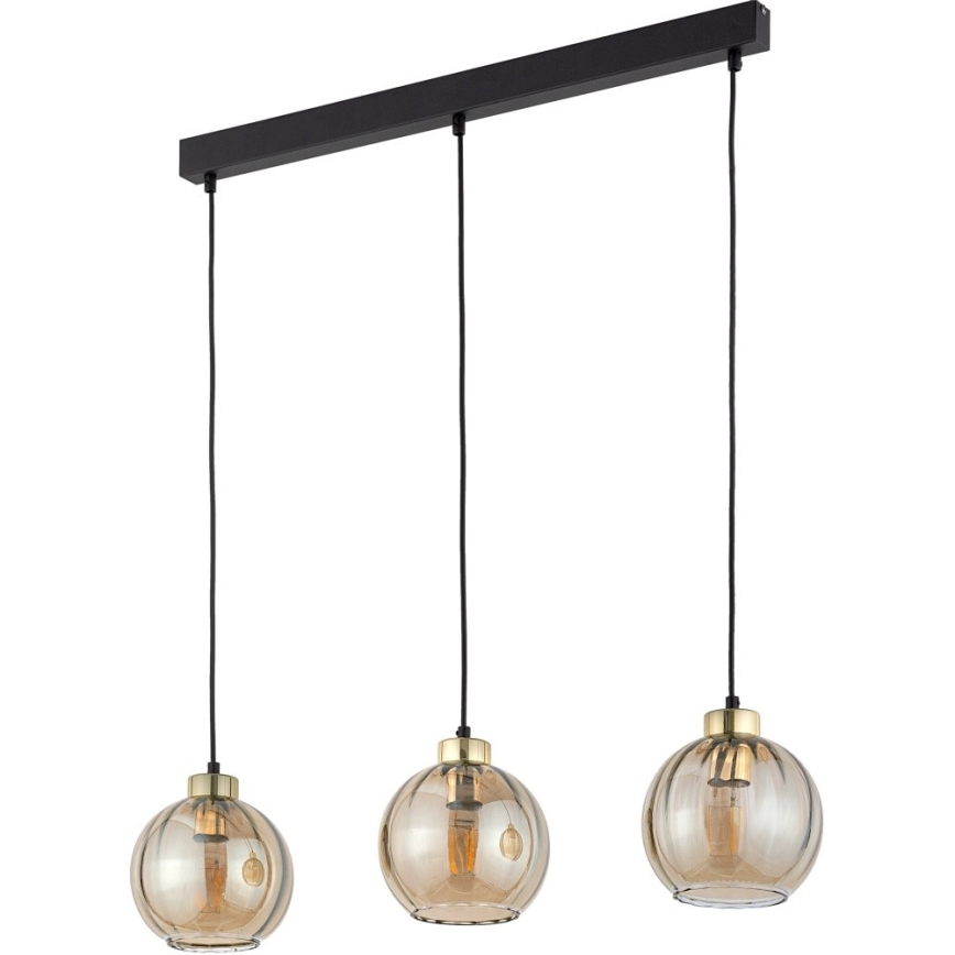Lustre LED suspenso por cabo DEVI 3xE27/15W/230V preto/bege fumado