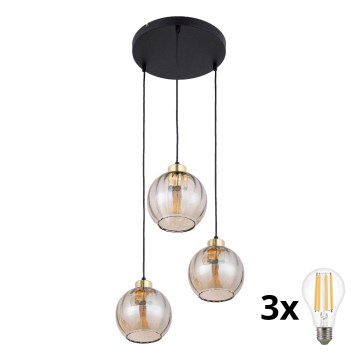 Lustre LED suspenso por cabo DEVI 3xE27/15W/230V preto/bege fumê