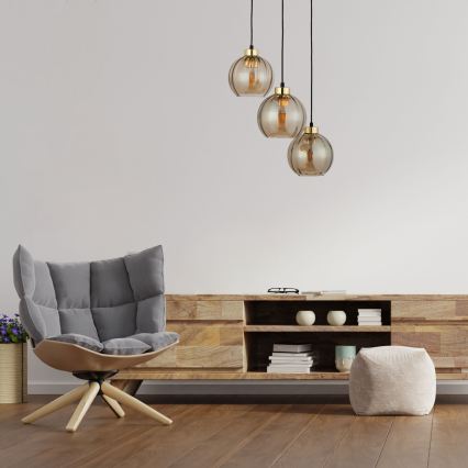 Lustre LED suspenso por cabo DEVI 3xE27/15W/230V preto/bege fumê