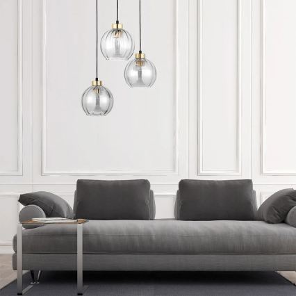 Lustre LED suspenso por cabo DEVI 3xE27/15W/230V preto/transparente