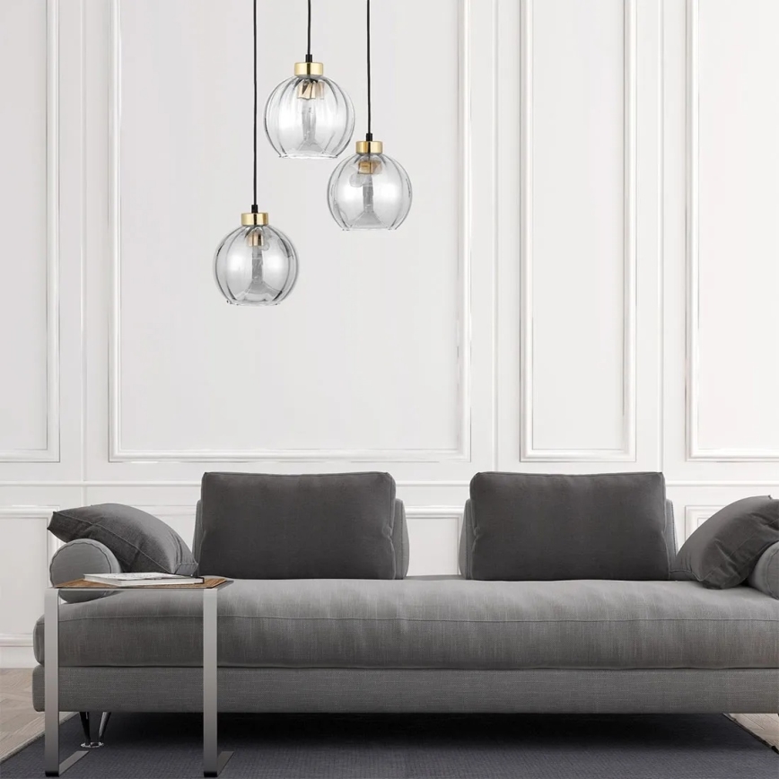 Lustre LED suspenso por cabo DEVI 3xE27/15W/230V preto/transparente