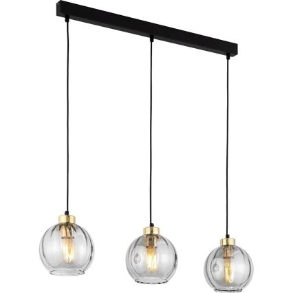 Lustre LED suspenso por cabo DEVI 3xE27/15W/230V preto/vidro transparente