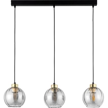 Lustre LED suspenso por cabo DEVI 3xE27/15W/230V preto/vidro transparente