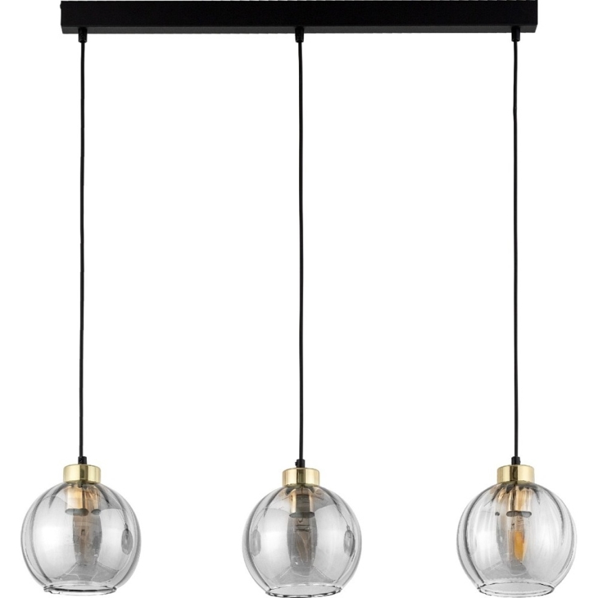 Lustre LED suspenso por cabo DEVI 3xE27/15W/230V preto/vidro transparente
