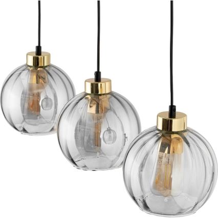 Lustre LED suspenso por cabo DEVI 3xE27/15W/230V preto/vidro transparente