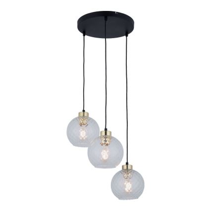 Lustre LED suspenso por cabo DEVON 3xE27/15W/230V preto/vidro transparente