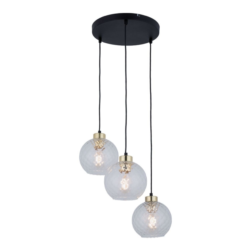 Lustre LED suspenso por cabo DEVON 3xE27/15W/230V preto/vidro transparente