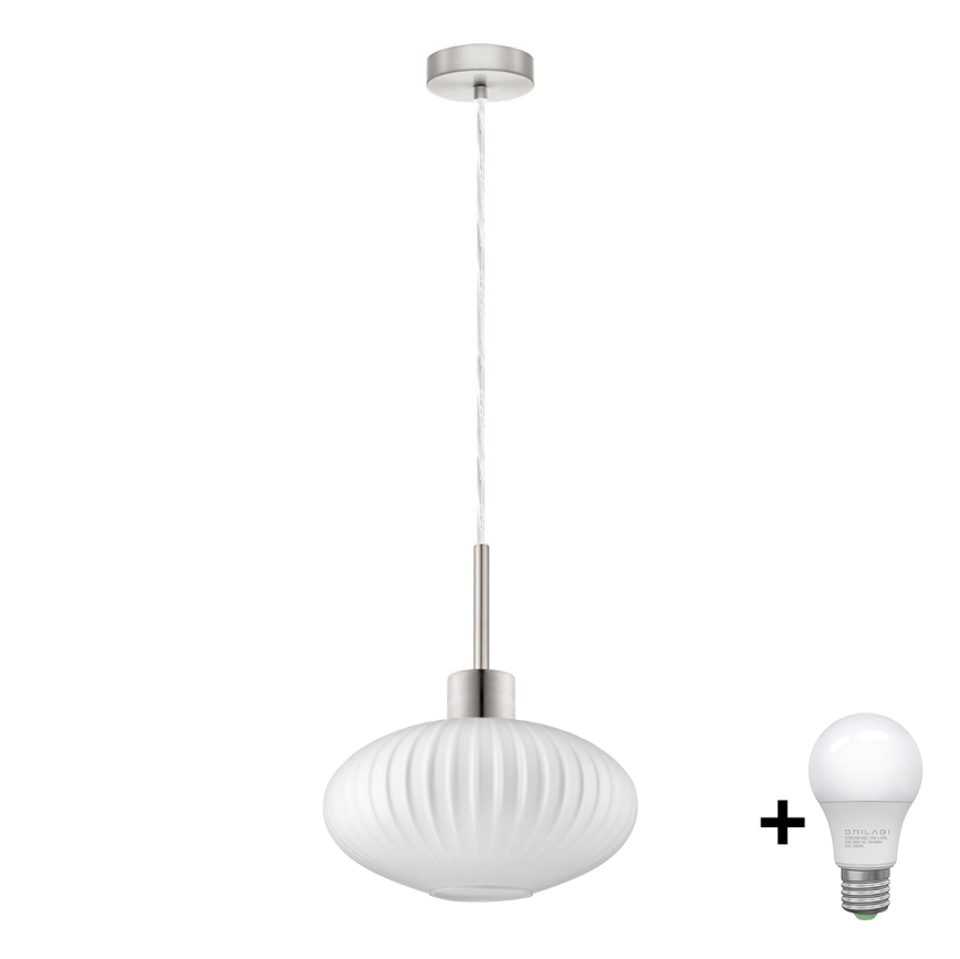 Lustre LED suspenso por cabo HARMA 1xE27/60W/230V Ø 30 cm cromo fosco/branco