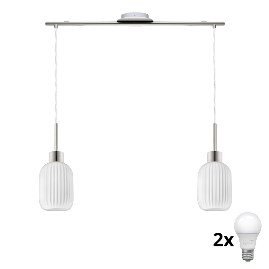 Lustre LED suspenso por cabo HARMA 2xE27/60W/230V cromo mate/branco