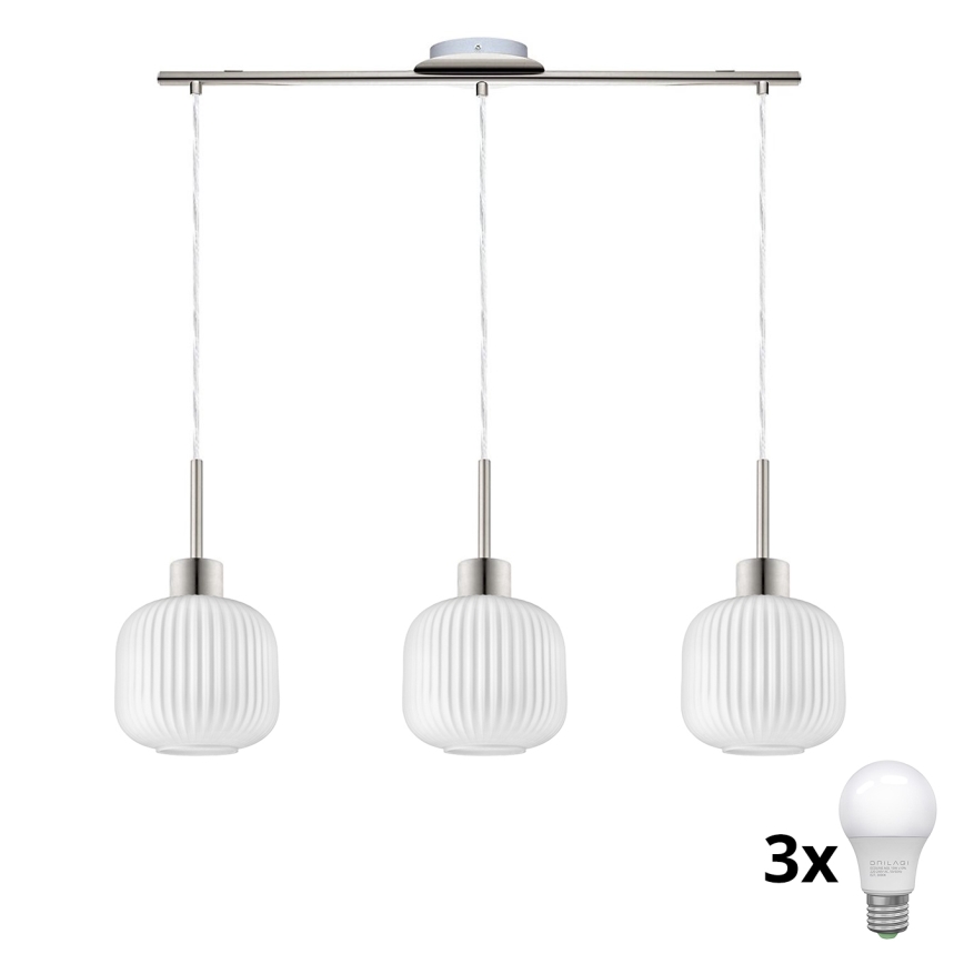 Lustre LED suspenso por cabo HARMA 3xE27/60W/230V cromo fosco/branco