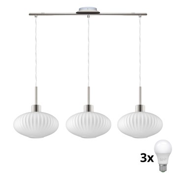 Lustre LED suspenso por cabo HARMA 3xE27/60W/230V cromo mate/branco