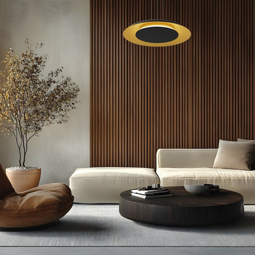 Lustre LED suspenso por cabo PIATTINO LED/30W/230V 2700/3200/4000K diâmetro 40 cm preto/dourado