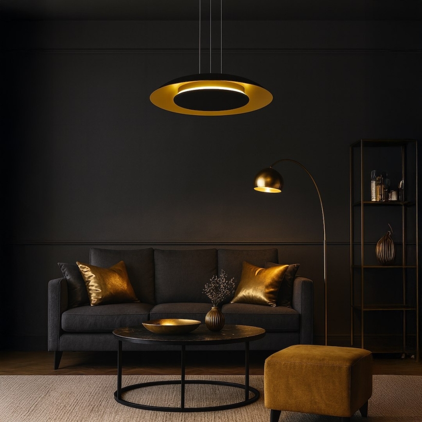 Lustre LED suspenso por cabo PIATTINO LED/30W/230V 2700/3200/4000K diâmetro 40 cm preto/dourado