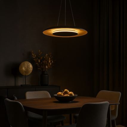 Lustre LED suspenso por cabo PIATTINO LED/30W/230V 2700/3200/4000K diâmetro 40 cm preto/dourado