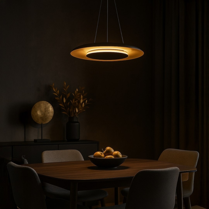 Lustre LED suspenso por cabo PIATTINO LED/30W/230V 2700/3200/4000K diâmetro 40 cm preto/dourado