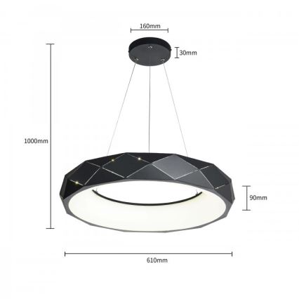Lustre LED suspenso por cabo REUS LED/36W/230V 4000K diâmetro 61 cm preto