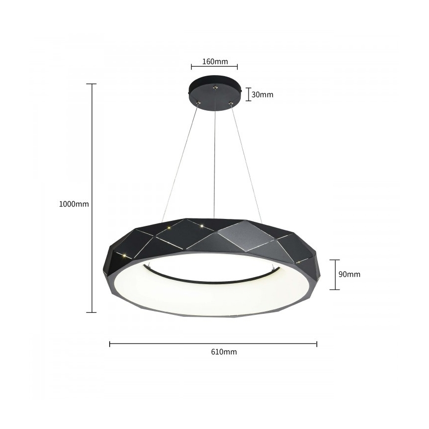 Lustre LED suspenso por cabo REUS LED/36W/230V 4000K diâmetro 61 cm preto
