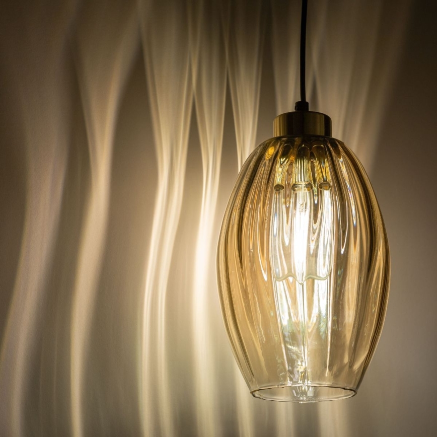 Lustre LED suspenso por cabo SEBO 1xE27/15W/230V preto/bege fumê