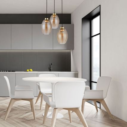 Lustre LED suspenso por cabo SEBO 3xE27/15W/230V preto/bege fumê