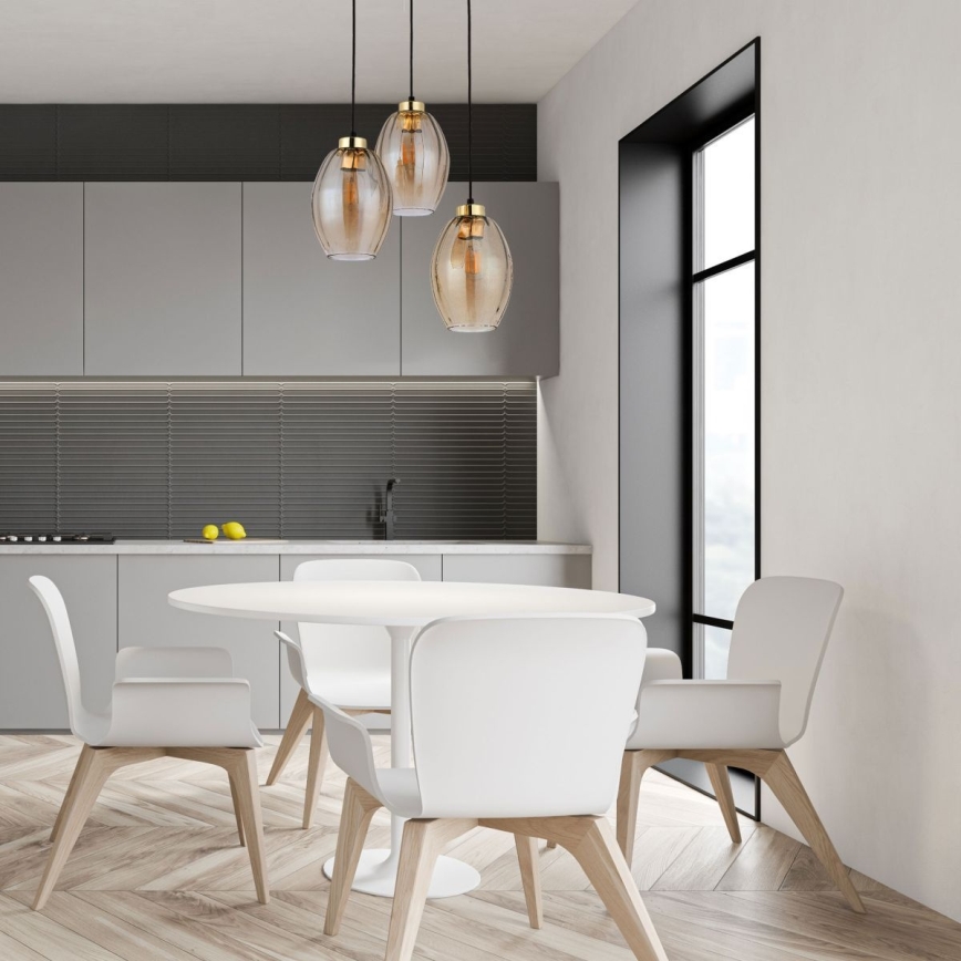 Lustre LED suspenso por cabo SEBO 3xE27/15W/230V preto/bege fumê