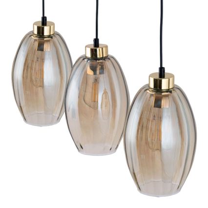Lustre LED suspenso por cabo SEBO 3xE27/15W/230V preto/bege fumê
