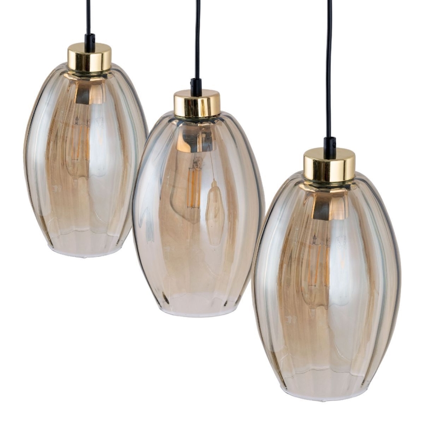 Lustre LED suspenso por cabo SEBO 3xE27/15W/230V preto/bege fumê