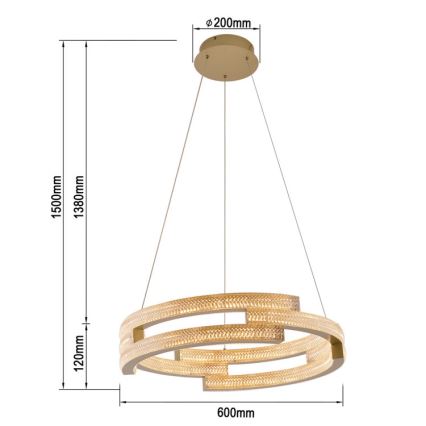 Lustre LED suspenso por cabo TARJA LED/36W/230V 3000/4000/6000K diâmetro 60 cm dourado