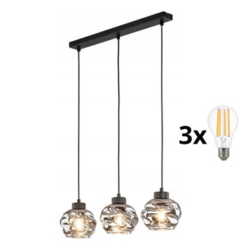 Lustre LED suspenso por cabo ZULIA 3xE27/15W/230V preto/preto fumê