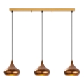 Lustre MUBA suspenso com cabo 3x E27/40W/230V, acabamento em cobre