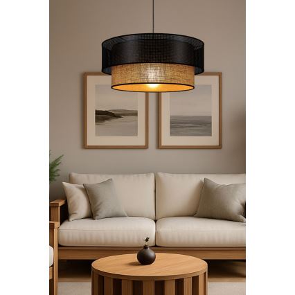 Lustre pendente BORHO 1xE27/60W/230V diâmetro 50 cm preto/juta