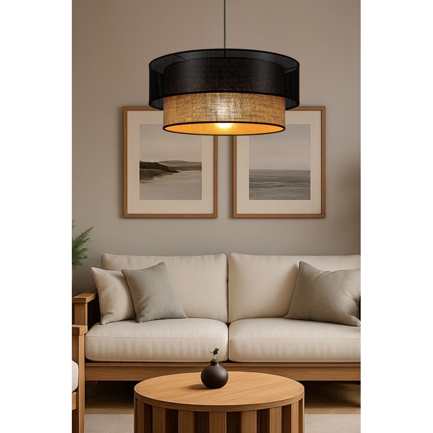 Lustre pendente BORHO 1xE27/60W/230V diâmetro 50 cm preto/juta