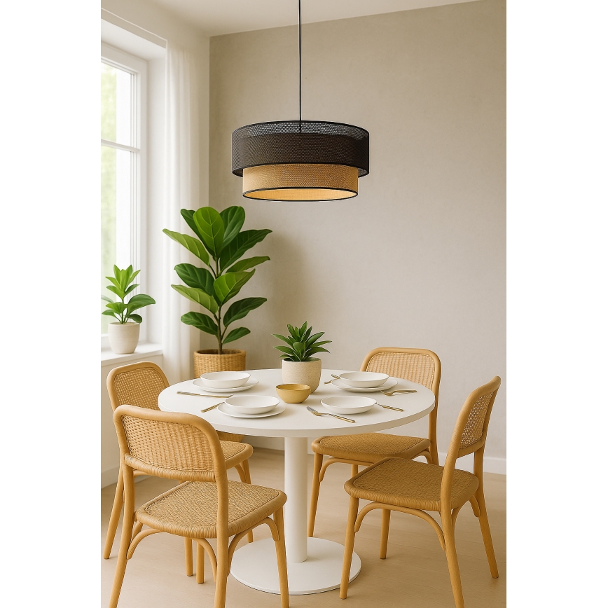 Lustre pendente BORHO 1xE27/60W/230V diâmetro 50 cm preto/juta