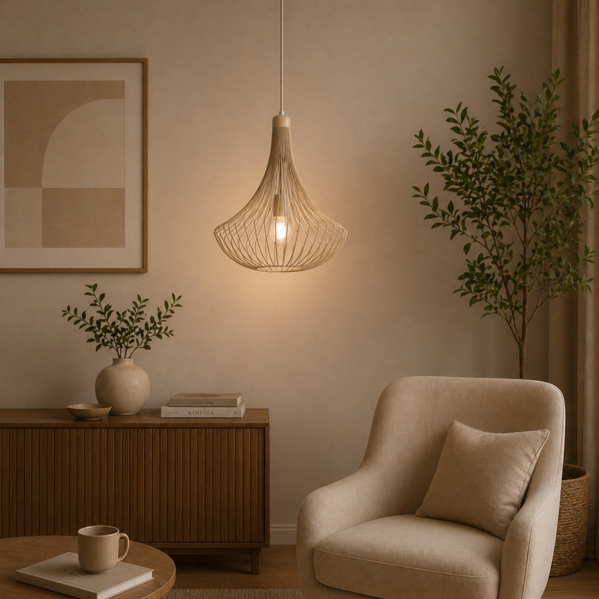 Lustre pendente com cabo BALERINA 1xE27/15W/230V bege